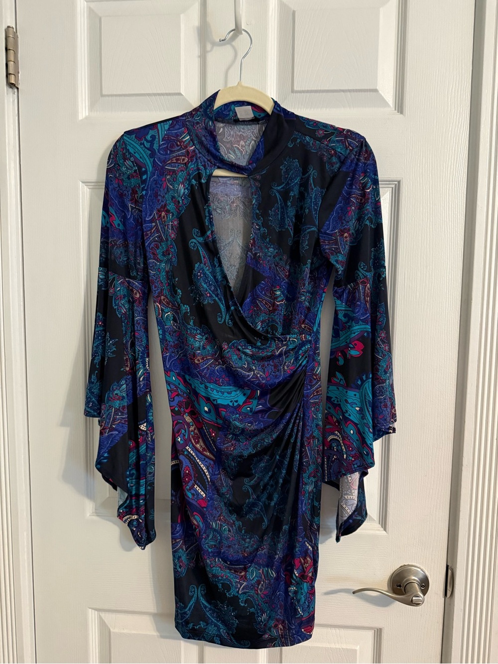 VENUS Black Dress with Teal & Purple Paisley Print